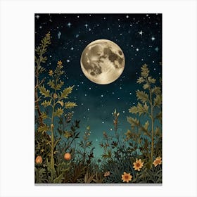 Full Moon In The Meadow Style William Morris Art Print Canvas Print