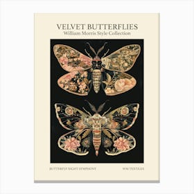 Velvet Butterflies Collection Butterfly Night Symphony William Morris Style 10 Canvas Print