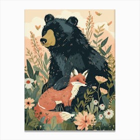 American Black Bear And A Fox Storybook Illustration 4 Canvas Print