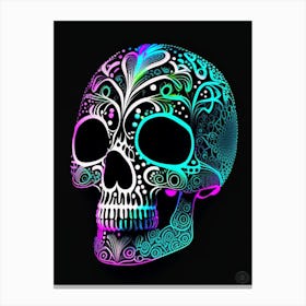 Skull With Neon Accents Doodle Canvas Print