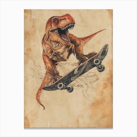 Vintage Carnotaurus Dinosaur On A Skateboard 1 Canvas Print