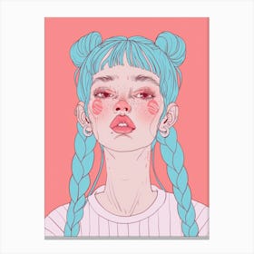 Cute Girl With Blue Hair 2 Canvas Print