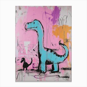 Dinosaur With Pet Blue Purple Pink 3 Canvas Print