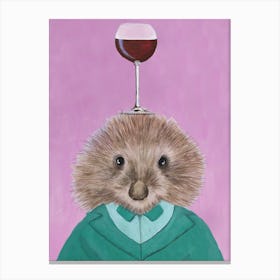 Porcupine With Wineglass Pink & Mint Canvas Print