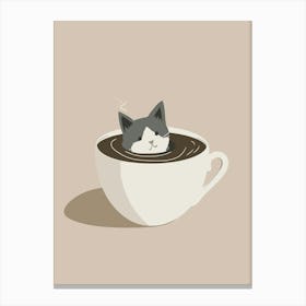 Coffee Cat Quirky Illustration Kitchen Canvas Print