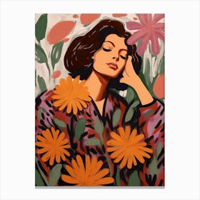 Woman With Autumnal Flowers Cineraria 2 Canvas Print