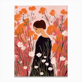 Woman With Autumnal Flowers Gypsophila Babys Breath Canvas Print