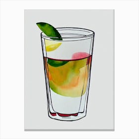 Cuba Libre 2 Minimal Line Drawing With Watercolour Cocktail Poster Canvas Print