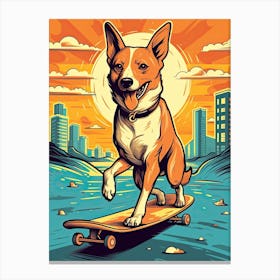 Basenji Dog Skateboarding Illustration 2 Canvas Print