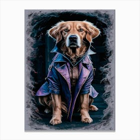 Dog In A Trench Coat Purple & Blue Canvas Print