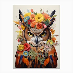 Bird With A Flower Crown Great Horned Owl 1 Canvas Print