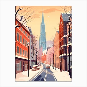 Vintage Winter Travel Illustration Frankfurt Germany 1 Canvas Print