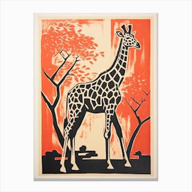 Giraffe, Woodblock Animal  Drawing 2 Canvas Print