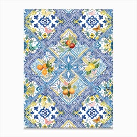 Mediterranean blue tiles and citrus fruit Canvas Print