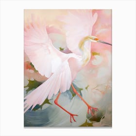 Pink Ethereal Bird Painting Egret 3 Canvas Print