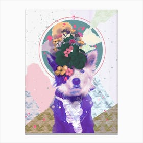 Floral Collage Dog in a Leather Jacket – Bold and Artistic Portrait Canvas Print