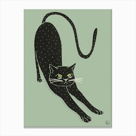 Black Cat On Green Background Canvas Print
