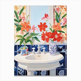 Bathroom Vanity Painting With A Hibiscus Bouquet 3 Canvas Print