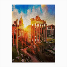 Temple Of Vespasian And Titus And Church Of Santi Luca E Martina At Forum Romanum, Rome, Lazio, Italy Canvas Print