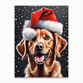 Cute Dog Wearing A Santa Hat Painting (13) Canvas Print