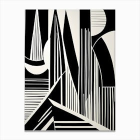 Mid Century Inspired Linocut, Abstract Shapes OF Black And White, 103 Canvas Print
