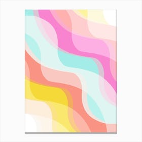 Dreamy Neon Pastel Rainbow Waves Abstract Canvas Print