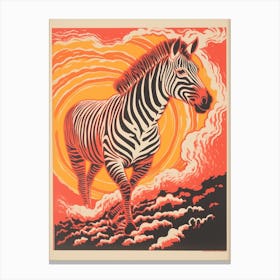 Zebra Running Linocut Inspired  2 Canvas Print
