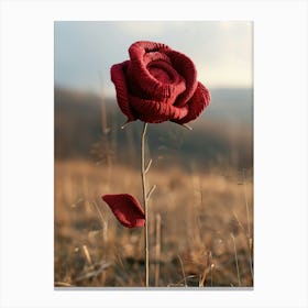 Red Rose Knitted In Crochet 1 Canvas Print