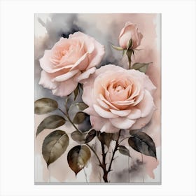 Vintage Muted Blush Pink Roses Painting (12) Canvas Print