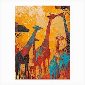 Mustard Textured Giraffe Herd 1 Canvas Print