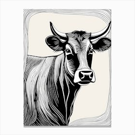 Cow Lino Black And White, 1123 Canvas Print