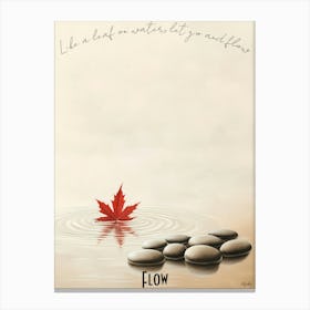 Floating Maple Leaf Zen Pond, soft palette watercolor minimalist Calm Poster Canvas Print