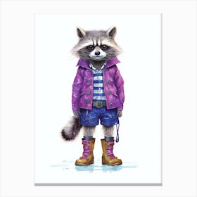 Raccoon Wearing Boots Illustration 3 Canvas Print