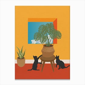 Minimal art Cats And Plants Canvas Print