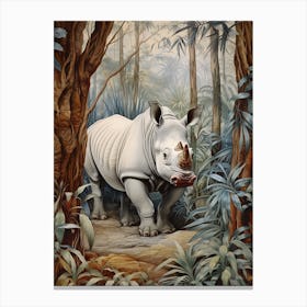 Cold Tones Of Rhino Exploring The Trees 1 Canvas Print