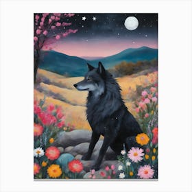 Dark Wolf ~ Dreamy Art Pastels Botanical Magical Woodland Cottagecore Canvas Print