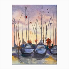 Sailboats At Sunset Canvas Print