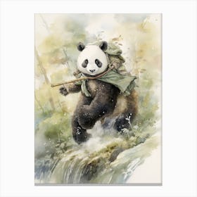 Panda Art Horseback Riding Watercolour 3 Canvas Print