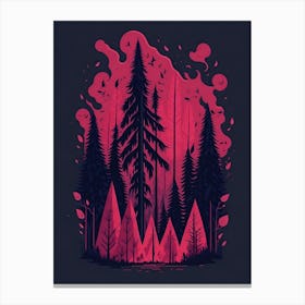 A Fantasy Forest At Night In Red Theme 66 Canvas Print