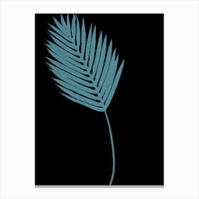 Black teal palm leaf Canvas Print