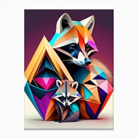 Raccoon Mother With Baby Modern Geometric Canvas Print