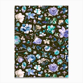 Flower Buds Blue Dark Canvas Print