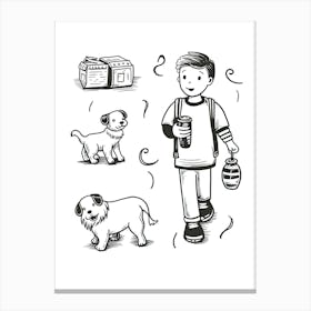 Dog Lover Black And White Line Art Canvas Print