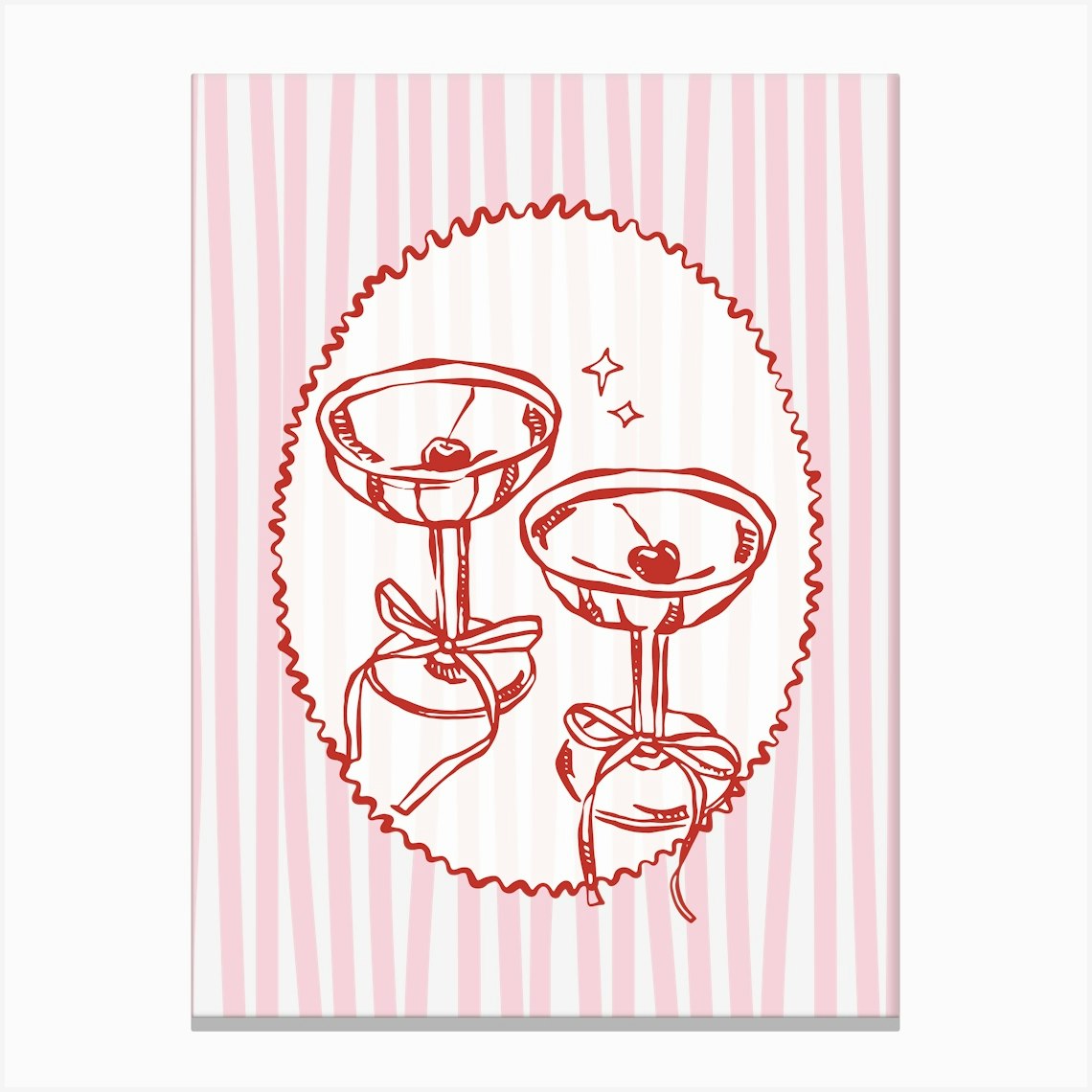 Cherry Cocktail Glasses, Pink and Red Canvas Print by Kitty Strand