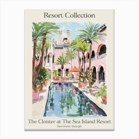 Poster Of The Cloister At The Sea Island Resort Collection   Sea Island, Georgia   Resort Collection Storybook Illustration 2 Canvas Print