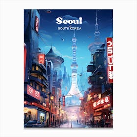 Seoul South Korea Nighttime Modern Travel Art Canvas Print