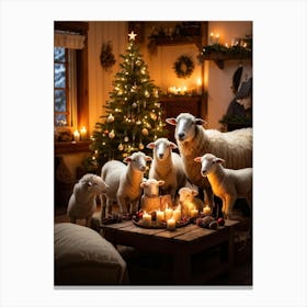 Sheep In Front Of Christmas Tree Canvas Print