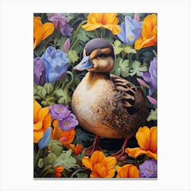 Floral Ornamental Painting Of A Duck 2 Canvas Print
