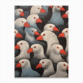 Bird Pattern Linocut Style 6 Canvas Print