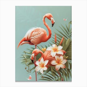 Lesser Flamingo And Frangipani Minimalist Illustration 1 Canvas Print